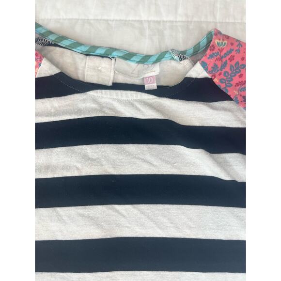 Matilda Jane Girls Dress Size 10 Black White Stripe Floral Sleeve - Picture 2 of 8